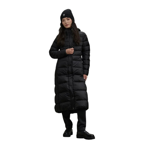Piumino Donna Anita lungo, con cappuccio e patch logo glitter sulla manica